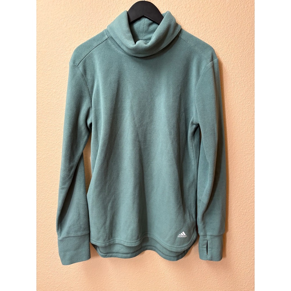 Adidas Golf Women M Teal Green Fleece Cowl Neck Pullover Thumbholes ADVW0023